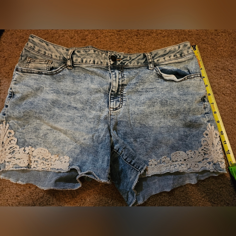 Cato Light Blue Jean Shorts with White Lace
